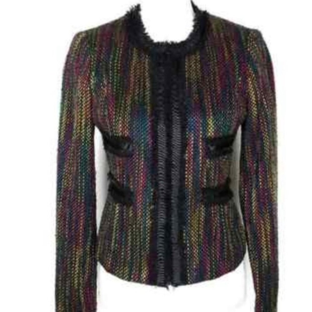 Jules & Leopold black with hot pink tweed frayed hem jacket size 10